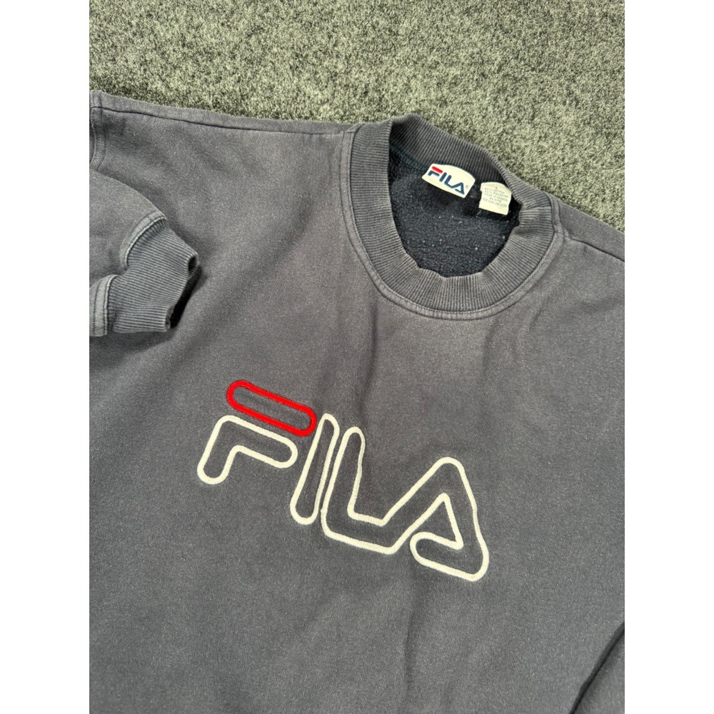 VTG 90s FILA Crewneck Sweatshirt Mens Large Spellout Logo Faded Made Canada